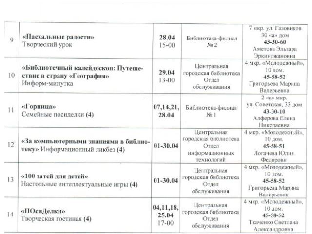 План мероприятий на 9 мая в библиотеке